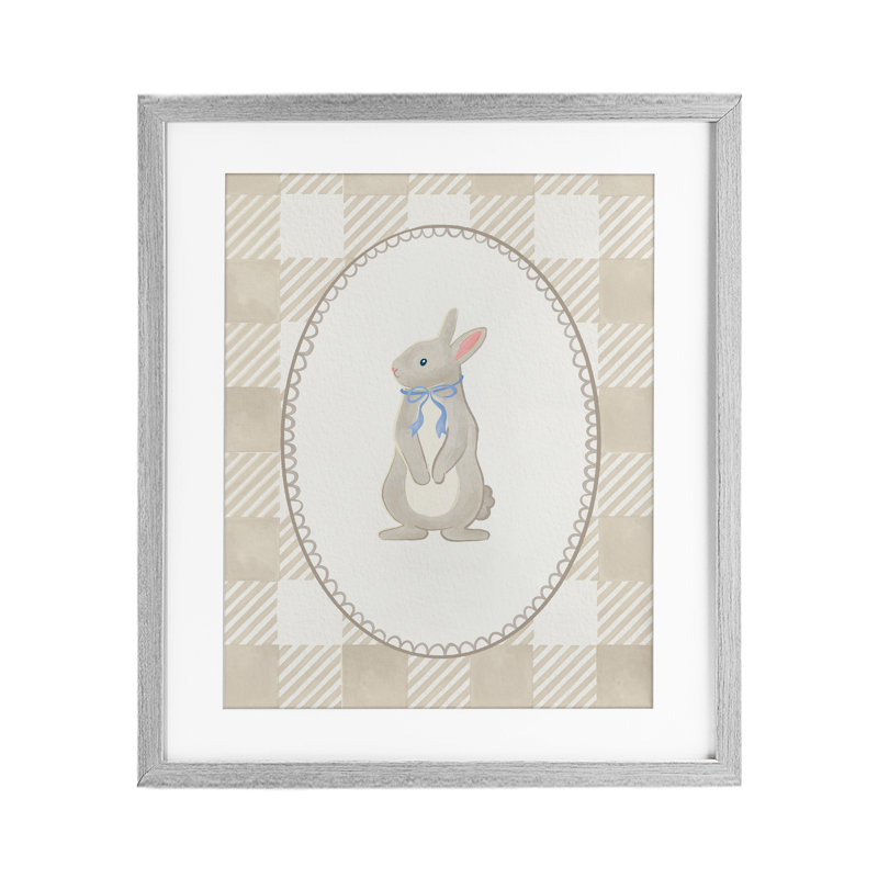 «Bunny on Green Gingham», reproduction d'art sous verre encadrée par The Paper Curator, H 16 po x l 13 po