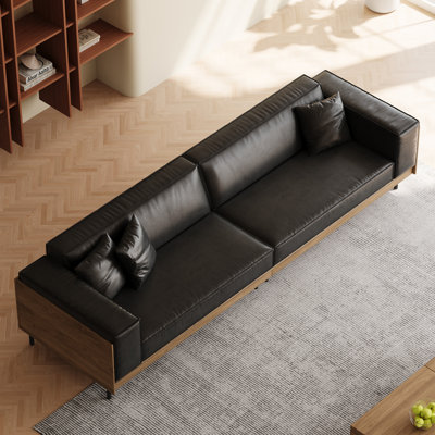 Canapé en cuir synthétique 98 po Mid Century Modern