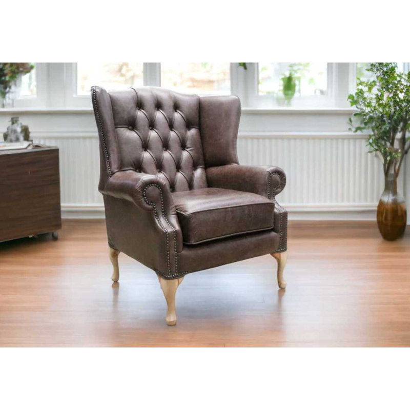 Upholstered Full Grain Leather Wingback Chair