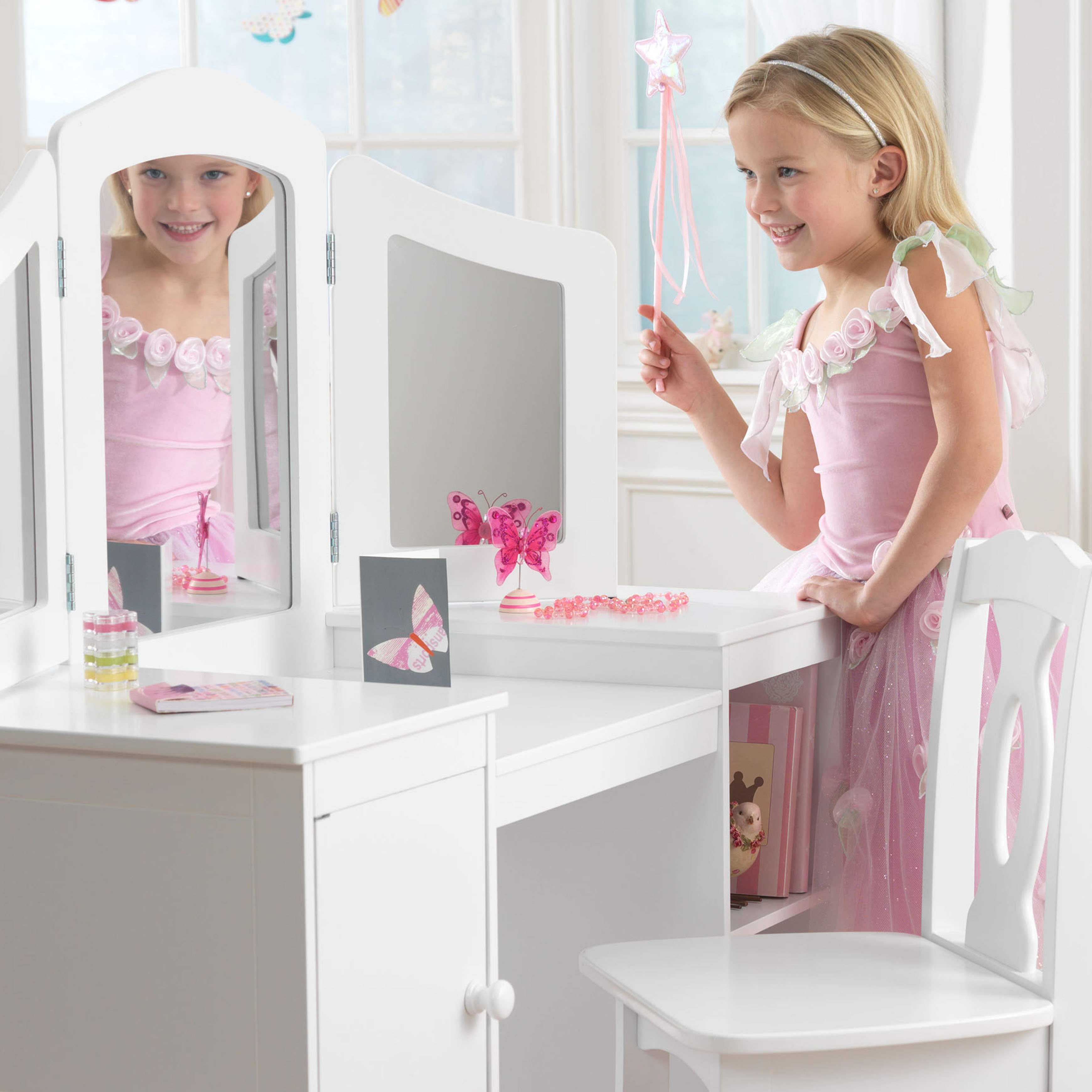 KidKraft Deluxe 2 Piece Vanity Set with Mirror Reviews Wayfair