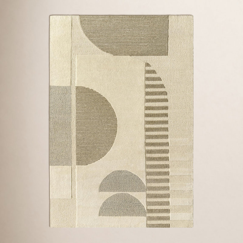 Sola Geometric Handmade Tufted Wool Cream/Taupe Area Rug, Rectangle 5' x 7'6"