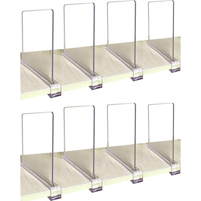 Séparateurs de tablettes pour placards, séparateur de tablettes en acrylique transparent 8 pièces pour tablettes en bois et organisateur de vêtements / séparateurs de sacs à main parfaits pour les armoires de cuisine et les organisateurs de chambre 