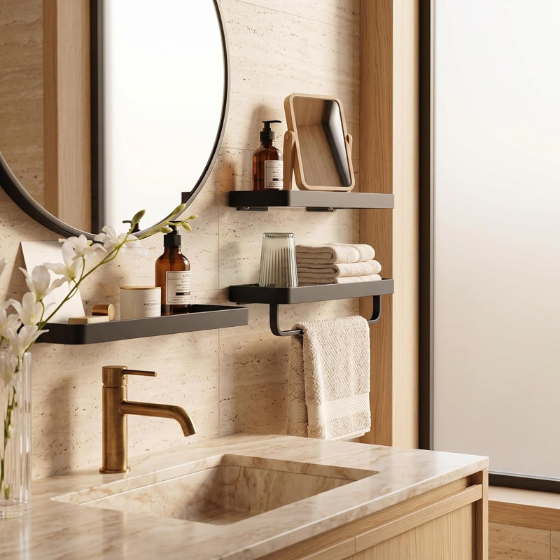 Étagère de salle de bain Étagère de salle de bain avec tablettes en verre noir