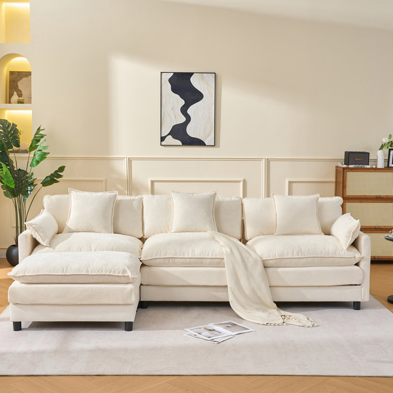 108 Inch L Shaped Modern Sofa Modular Sectional With Ottoman, 4-Seat Chenille Deep Seat Sofa For Living Room And Bedroom