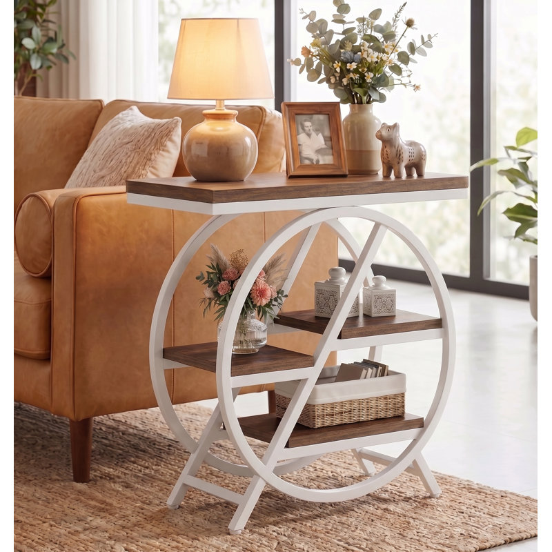 Zekira 25.59'' W 3-Shelf End Table, Light Brown/Black, White
