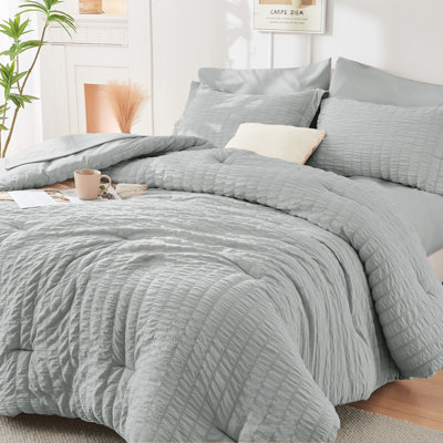 HYMOKEGE Seersucker Comforter Set, All Season Bedding Set, Luxury Bed in a Bag for Bedroom