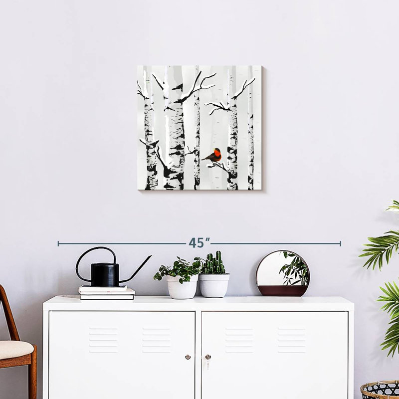 Brampt Snow Birch Bird, 20" H x 20" W