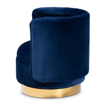 Glam And Luxe Royal Blue Velvet Fabric Upholstered Gold Finished Swivel Accent Chair -  Everly Quinn, EF1BBDD89F12413B8BEAC763E62A9C7B