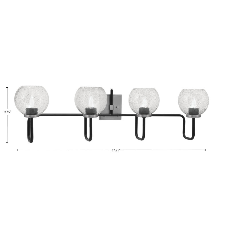 Barre d'éclairage de salle de bain 4 lumières Amarmula, noir mat et finition graphite, verre fumé de 5,75 po, Noir / nickel