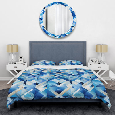 Ensemble de housse de couette en microfibre Blue And White Cubic Lattices Geometric