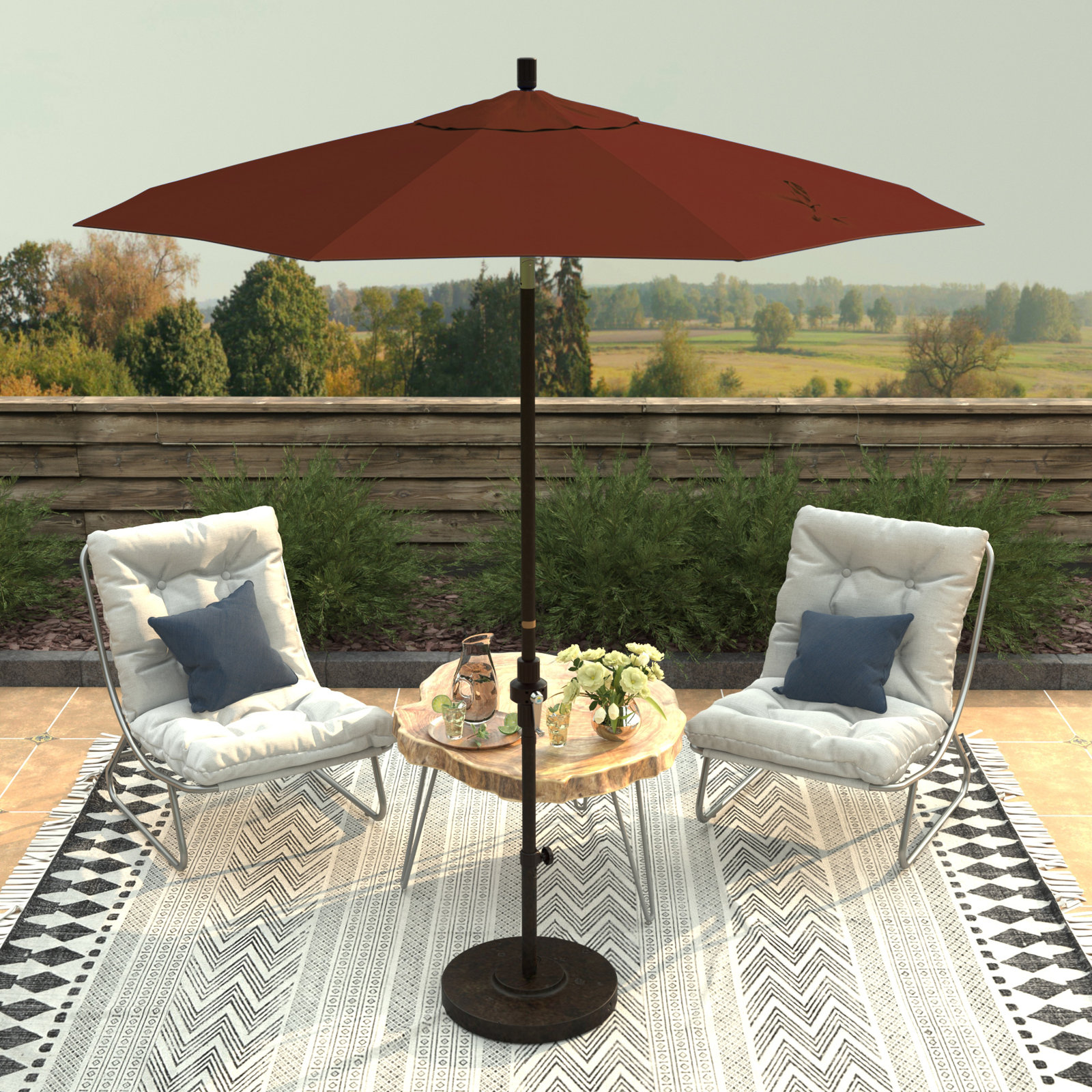 Che 90'' Outdoor Umbrella, Brick Performance Canvas