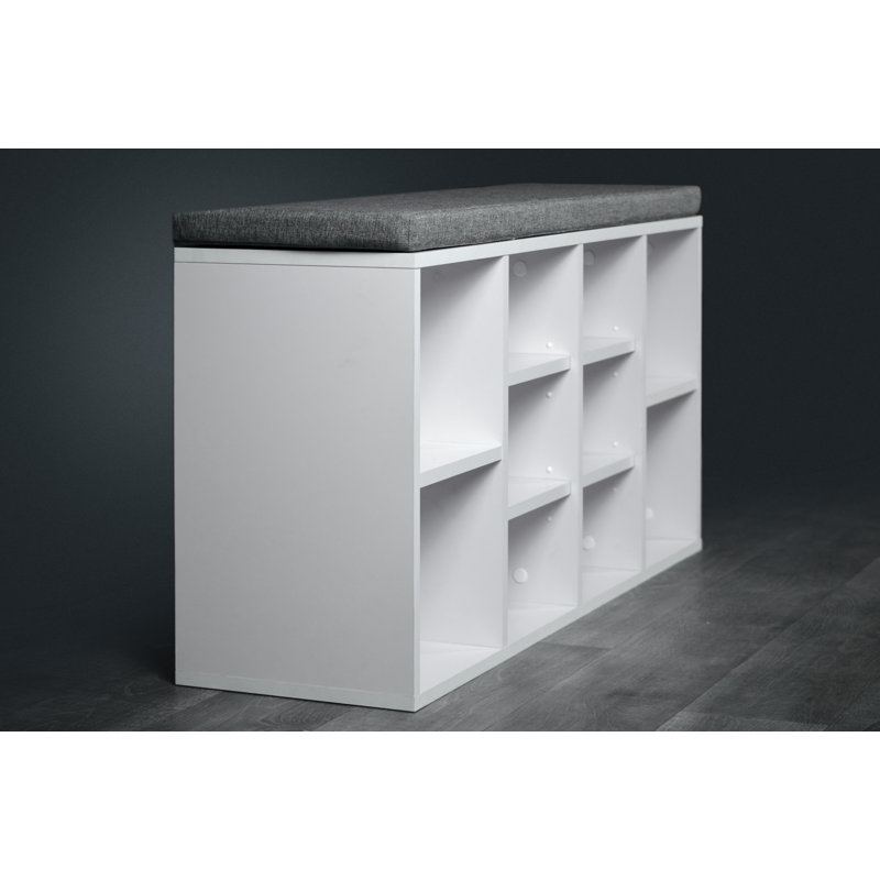 Gray Upholstered Shoe Storage Bench with 10 Compartments