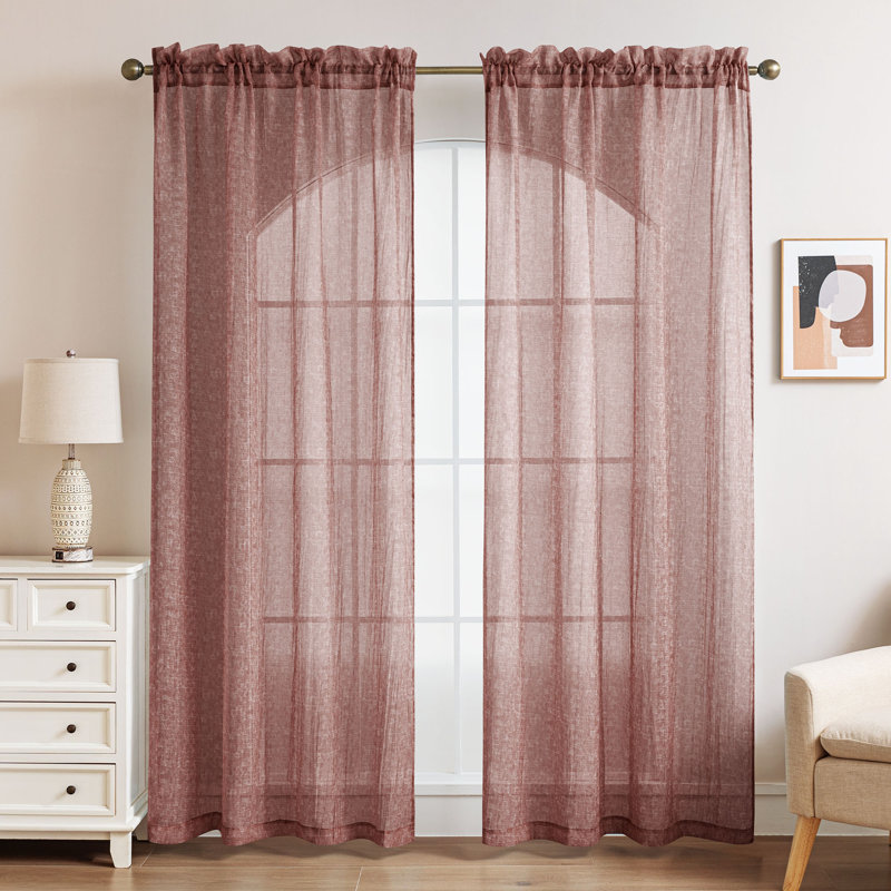 Paire de rideaux transparents avec passe-tringle Crinkle, L 50 po x L 84 po, Vieux rose