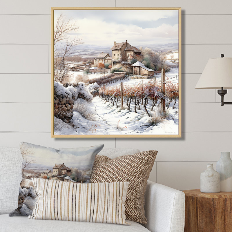 Vineyard Charm In Winter - Décoration murale vignoble, H 36 po x l 36 po x P 1,5 po, Cadre naturel flottant