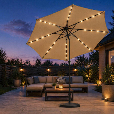 9Ft LED Lighted Patio Umbrella, Solar Market Umbrella