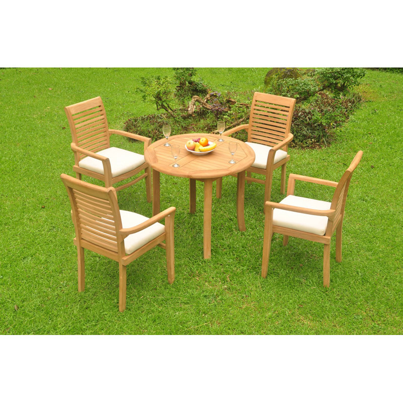 Octavio Teak Wood Patio Dining Set with Round Table, 31" H x 36" L x 36" W, 4