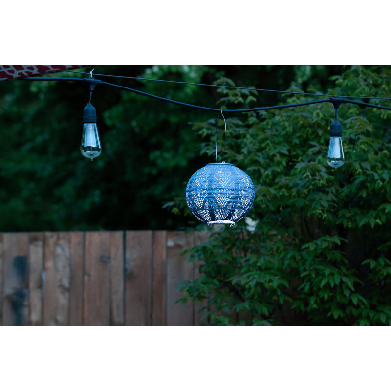 8'' Metallic Blue Solar Powered LED Outdoor Lantern