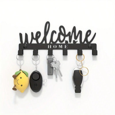 Organisateur mural en métal noir à 8 crochets Welcome Design - métal - 1 pièce - porte-clés - noir - thème de Noël