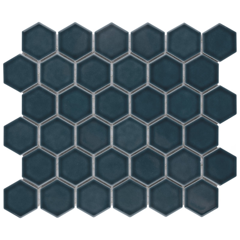 Tribeca 2" Hex Glossy 11-1/8 " x 12-5/8 " Porcelain Mosaic Floor & Wall Tile, Glacier Blue