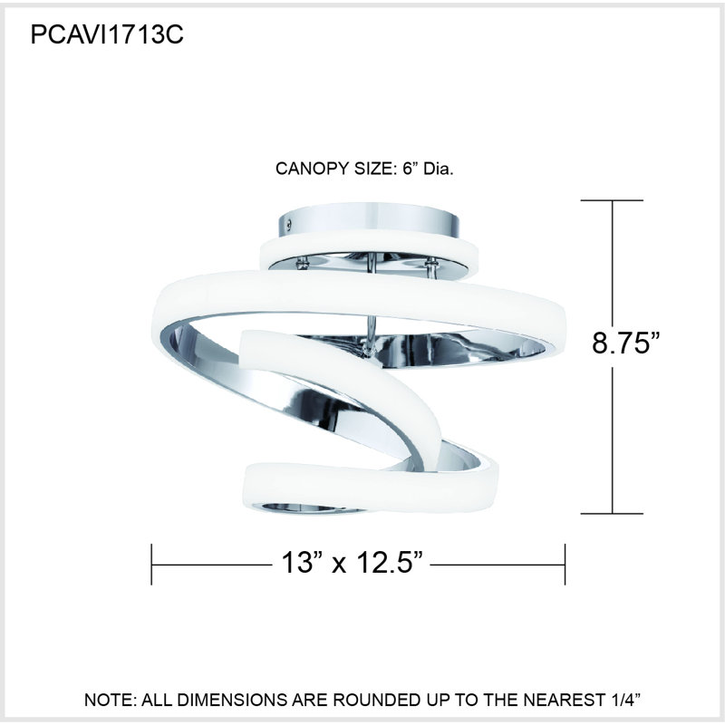 LED Semi Flush Mount, Polished Chrome