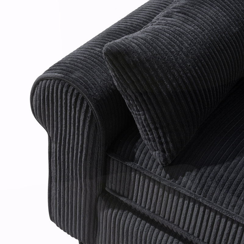 Canapé deux places en velours côtelé de 80,7 pouces, avec accoudoirs roulés, Black Corduroy