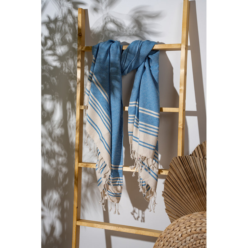 Serviette de plage de luxe Fouta, couleur royale, 35,4 x 67,0 pouces | 60% coton, 40% polyester, 180 g / m² | Lavable à la machine à 86 ° F | Parfait pour la plage, la piscine ou le spa, doux et absorbant, tissu à séchage rapide