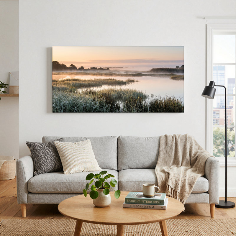 Misty Dawn Canvas Wall Art Oil Painting Print Set Of 1, Wrapped Canvas, 40“W x 20”H