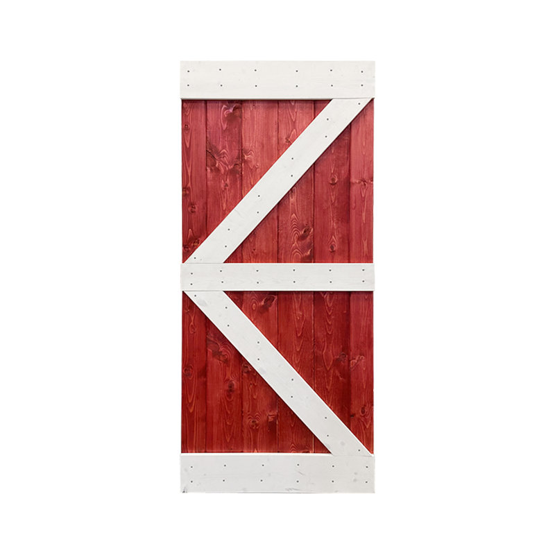 Porte de grange peinte en bois et en métal avec ensemble de quincaillerie d’installation, 38 po x 84 po