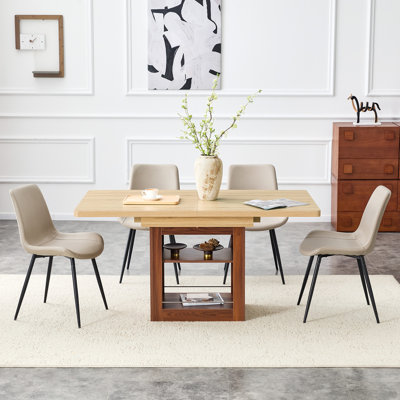 Extendable Dining Table Set With Storage, 4-8 Person Wood Dining Room Set With Upholstered Chairs, Space-Saving Kitchen Table Set For Dining Room