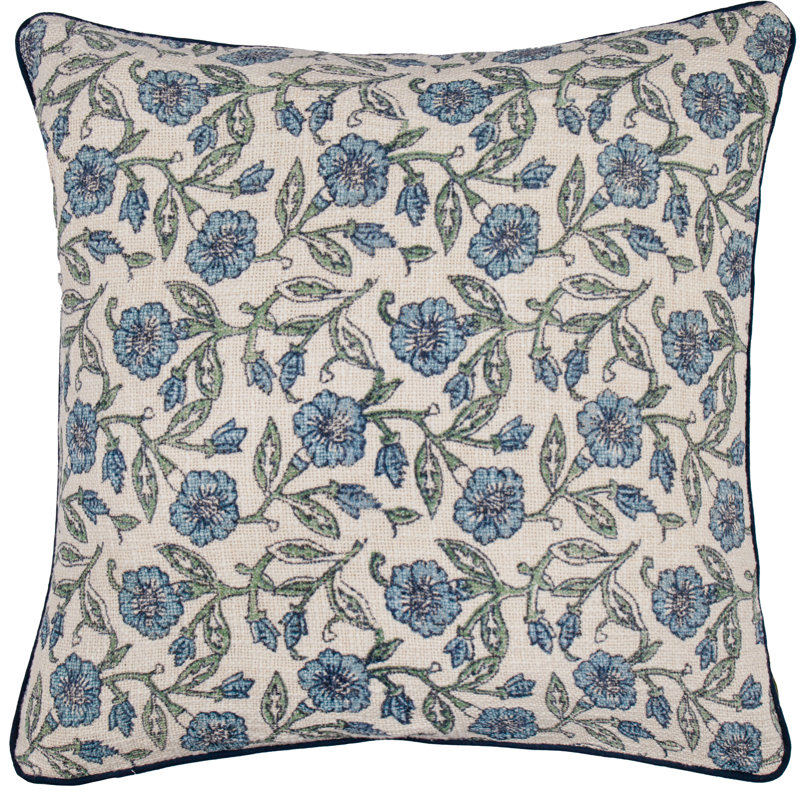 Delphine Floral Cushion Cover Floral Square Throw Pillow Cover, Blue