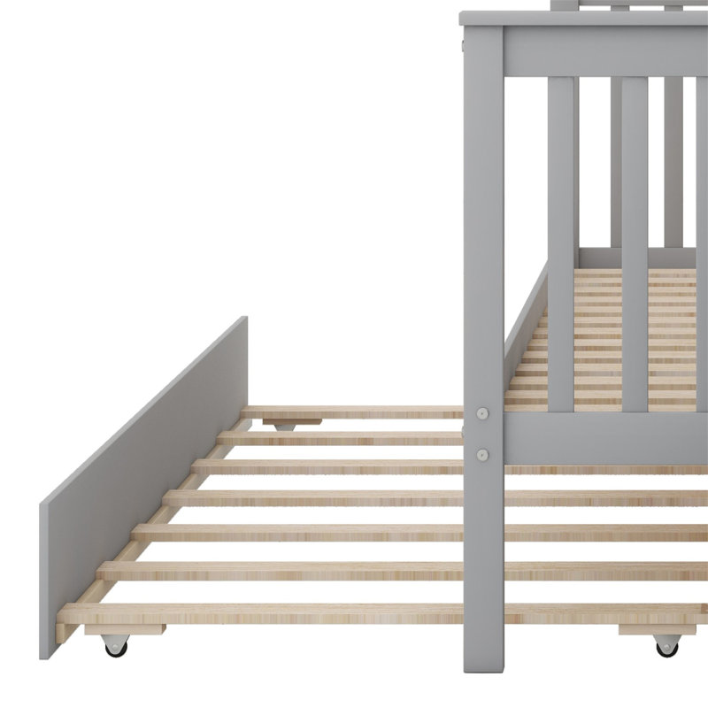Bunk Bed With Trundle, Gray, Twin over Full