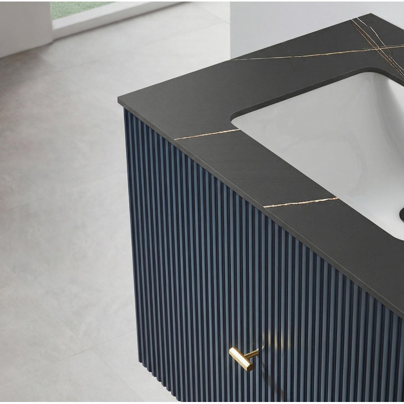 Meuble-lavabo mural moderne de 30 po Jamell, Dark Blue, Noir