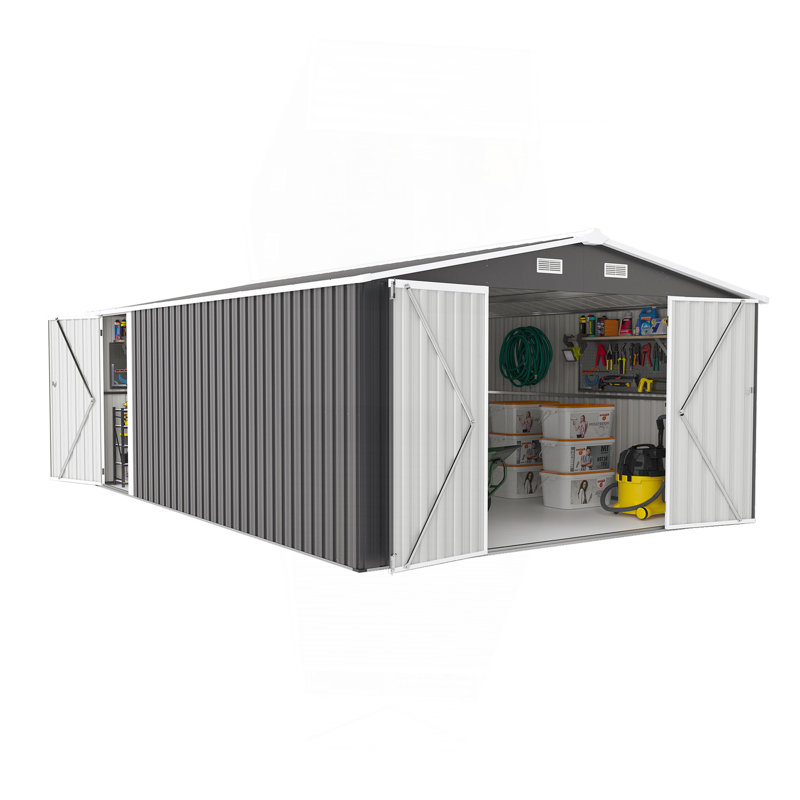 Outdoor Storage Shed 10×14 FT With 3 Lockable Doors,4 Air Vents & Sloped Roof,Utility Tool Shed Metal Storage Garden Sheds  Frame And 4 Vents,For Backyard,Patio,Lawn,Dark Grey