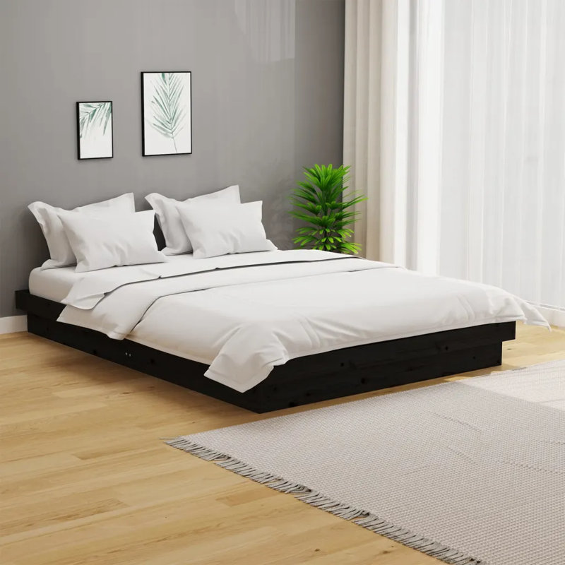 Bed Frame Solid Wood, black, Small Single (2'6)