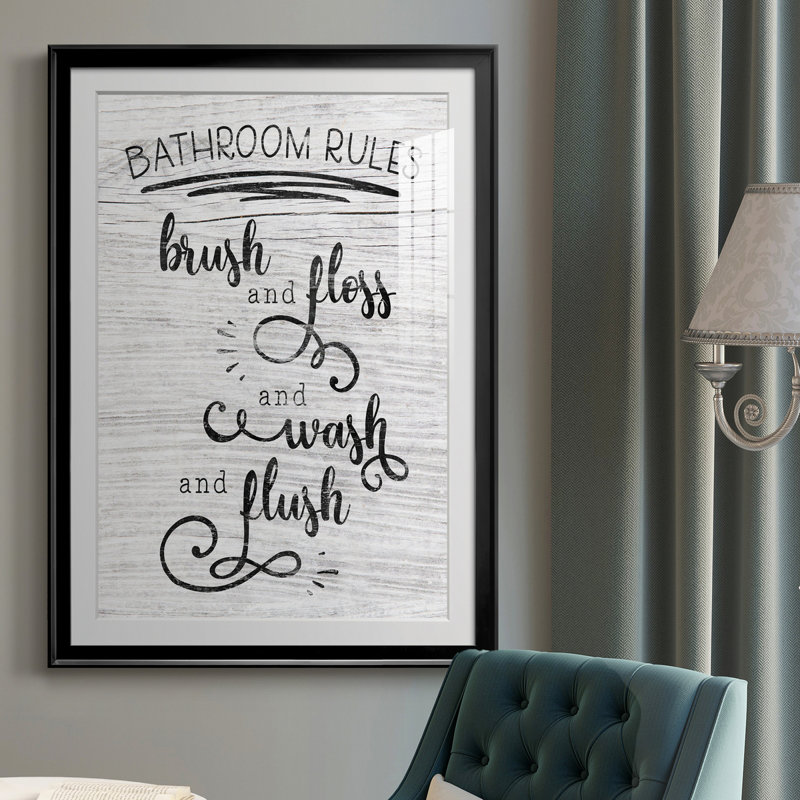 «Bathroom Rules», reproduction encadrée de qualité supérieure - prête à être accrochée, H 30,5 po x l 42,5 po x P 1,5 po