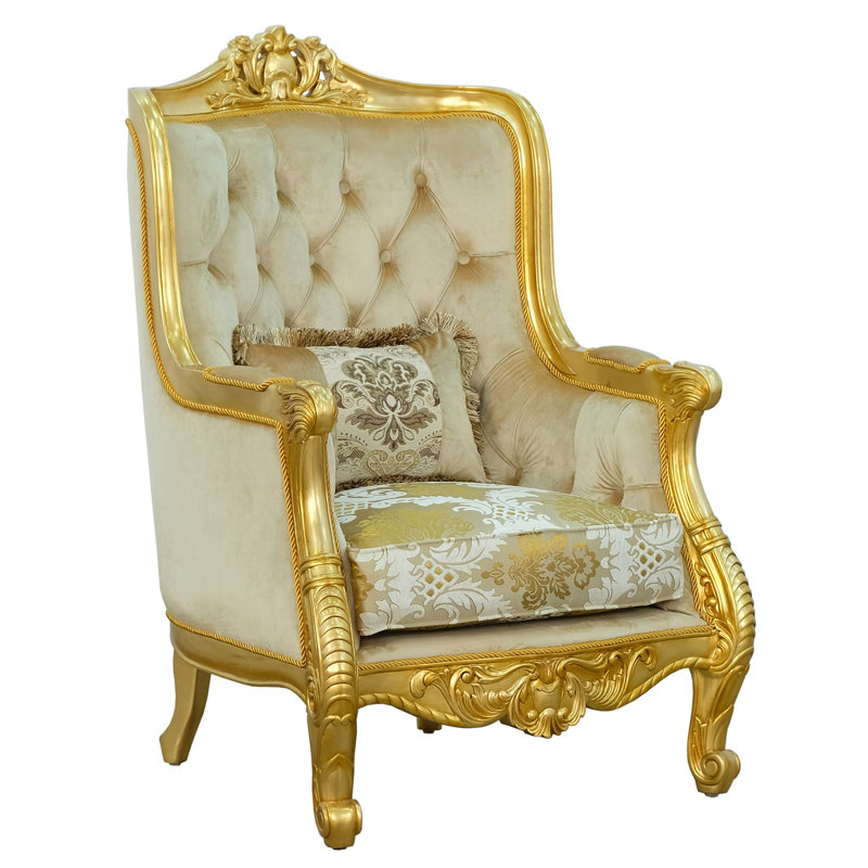 Fauteuil à oreilles capitonné de 33 po de large Saltford, Doré