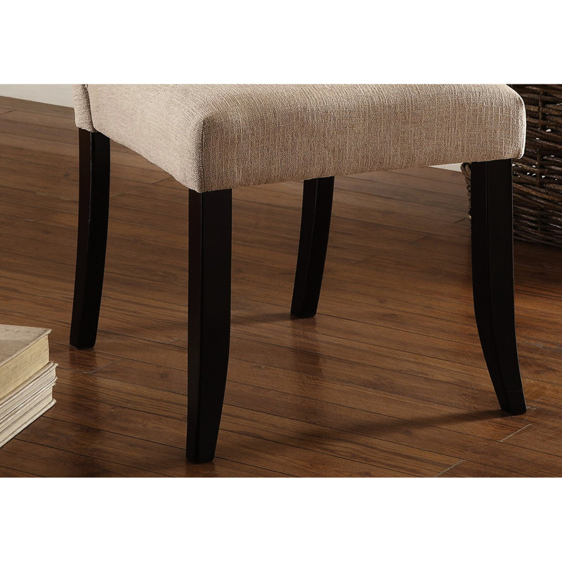 Chaises de salle à manger rustiques en tissu beige avec dossier à 2 et structure en bois noir antique revêtue de cadre
