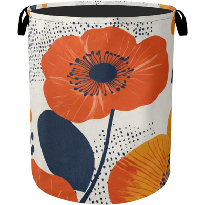 Modern Minimalist  Flowers Foldable Canvas Laundry Basket With Handles - Storage Organizer, Heavy Duty For Home，Bedroom, Dorm, Bathroom