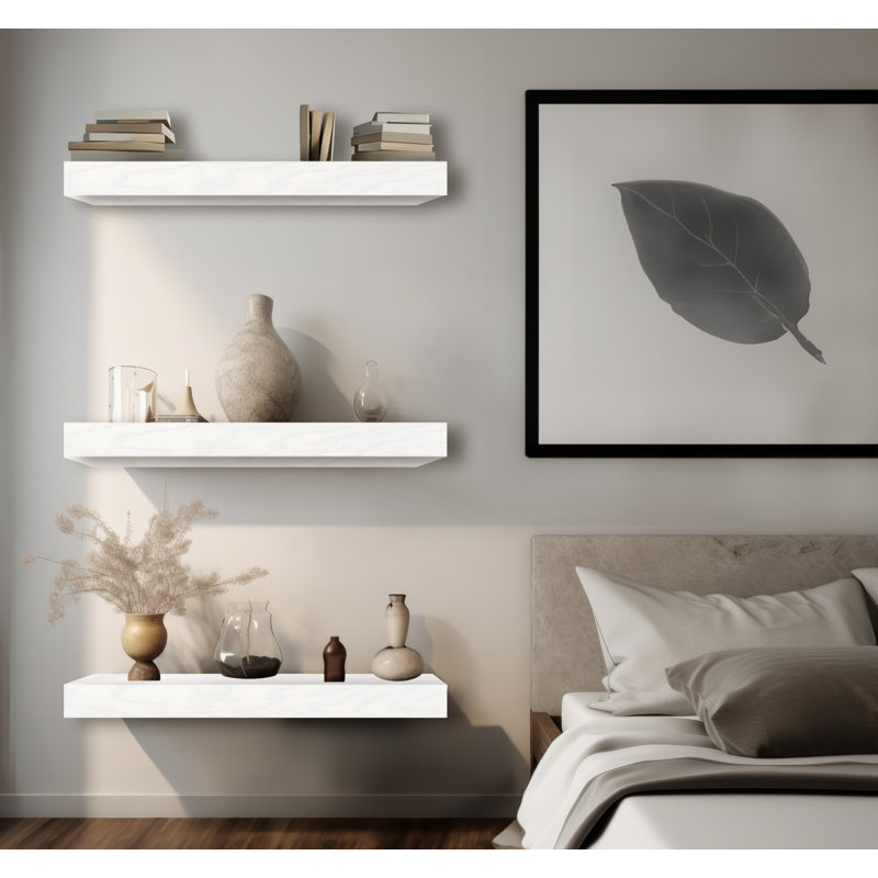 3 Piece Oak Solid Wood Floating Shelf, H 4 po x l 29 po x P 6 po