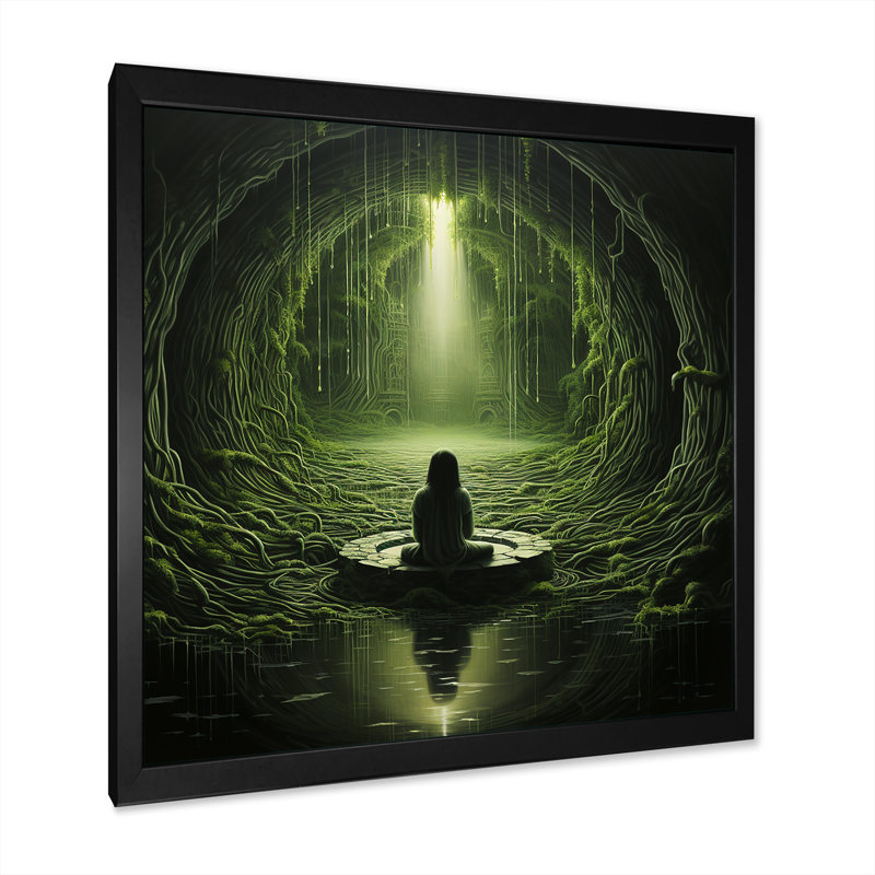 Vert intérieur sanctuaire méditation - impression, H 16 po x l 16 po x P 1 po, Cadre simple noir