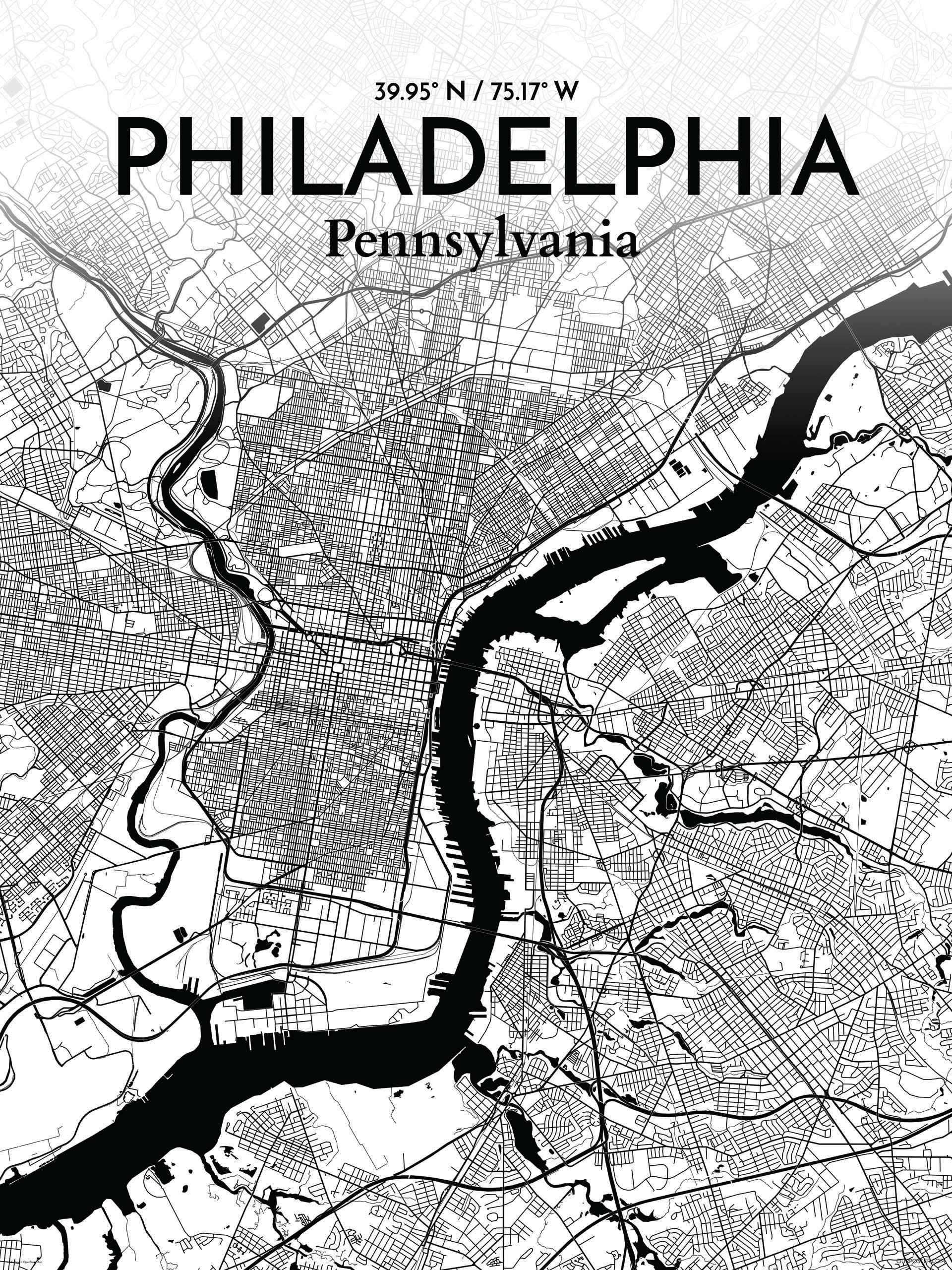 OurPoster com 39 Philadelphia City - %22 Philadelphia City Map %22 