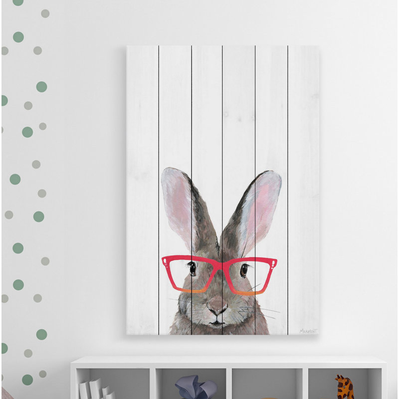 Cryal hippie lapin imprimé sur bois blanc, H 24 po x l 16 po x P 1,5 po