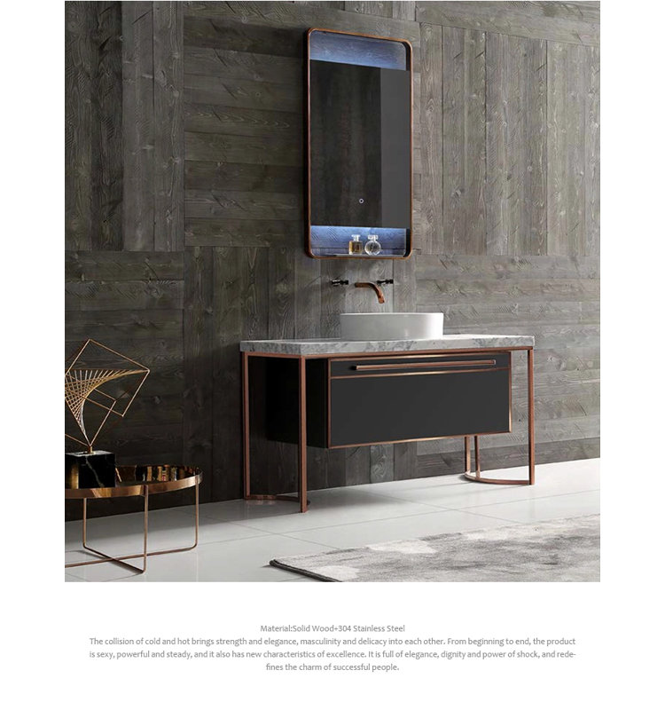 Louann Boulgari - Ensemble de meuble-lavabo vasque en marbre or rose Carrera