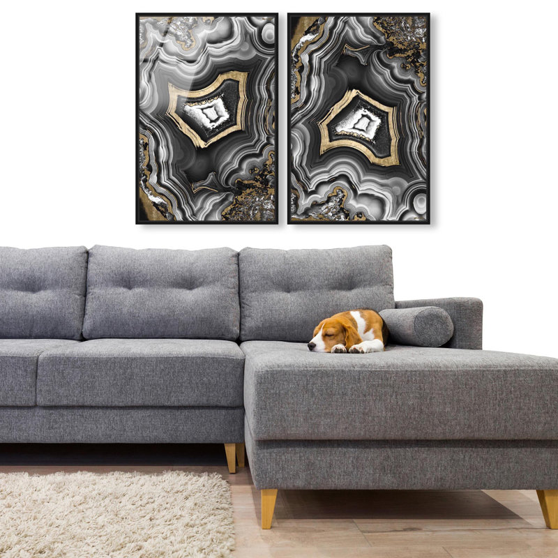 Oliver Gal Noir AdoreGeo Ensemble Abstract - Framed Acrylic Glass Wall Art, 25" H x 17" W, Black