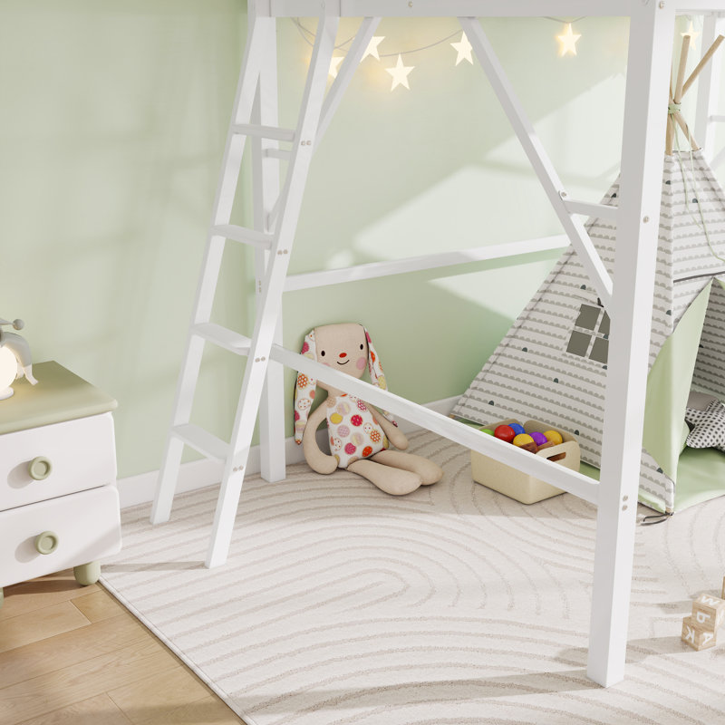 Lit mezzanine en métal, taille standard, avec échelle et étagères de rangement, lit mezzanine haut pour enfants et adolescents, blanc