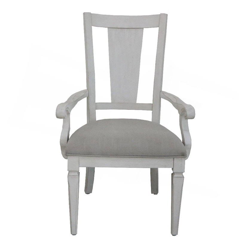 Chaise avec accoudoirs Katia en lin gris clair et blanc vieilli (ensemble de 2)