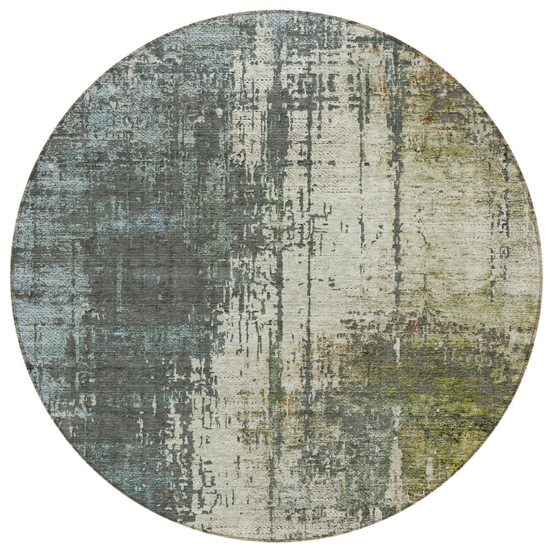 Tapis extérieur rond lavable beige et brun 8 pi