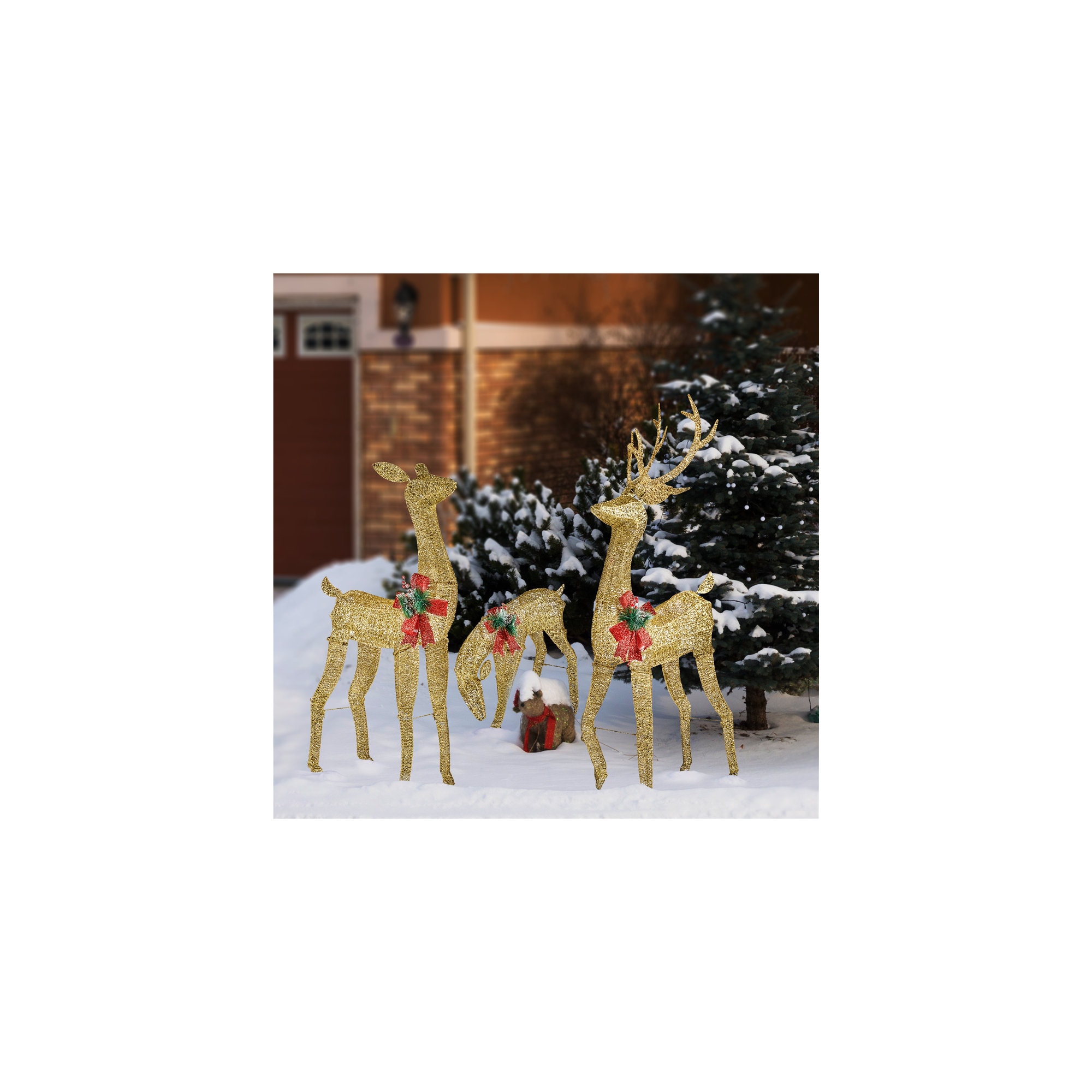 3-piece Christmas Reindeer Set, Gold