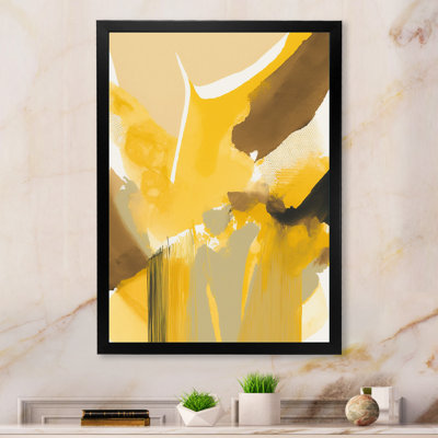 «Mustard Yellow Retro I», reproduction sur toile encadrée à l'encre liquide abstraite