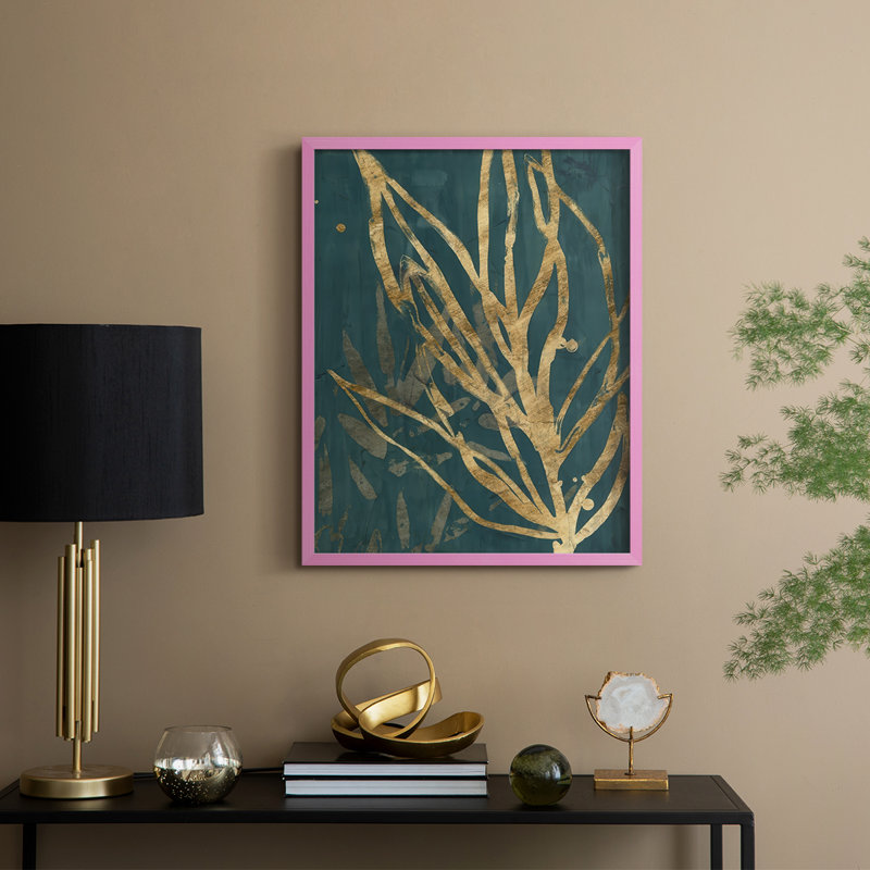 Reproduction encadrée de feuilles de jungle brunies II - bois massif, H 15 po x l 12 po, Rose